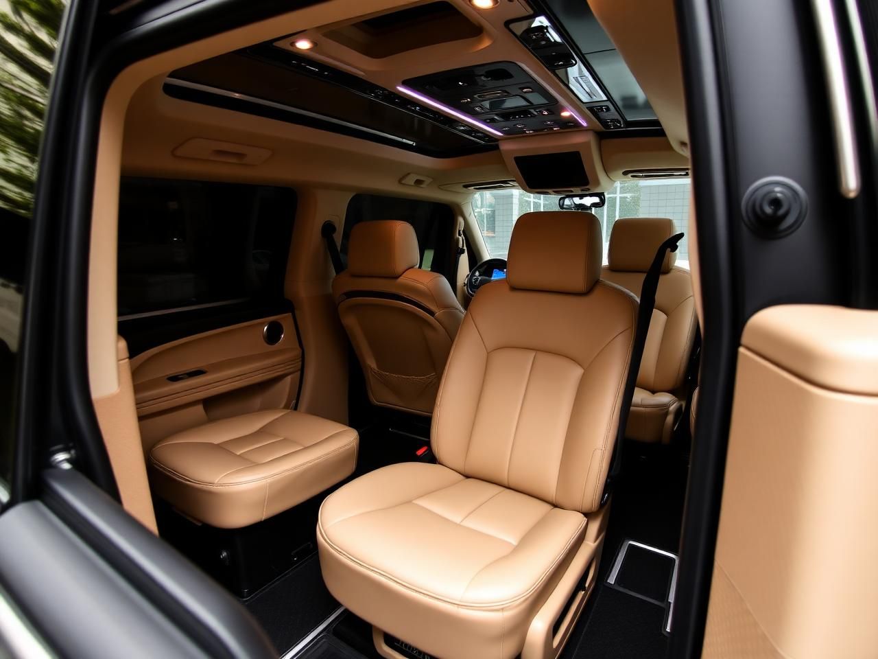 Innenraum eines klimatisierten Mercedes V-Class Minivans für private Transfers ab Hafen La Goulette