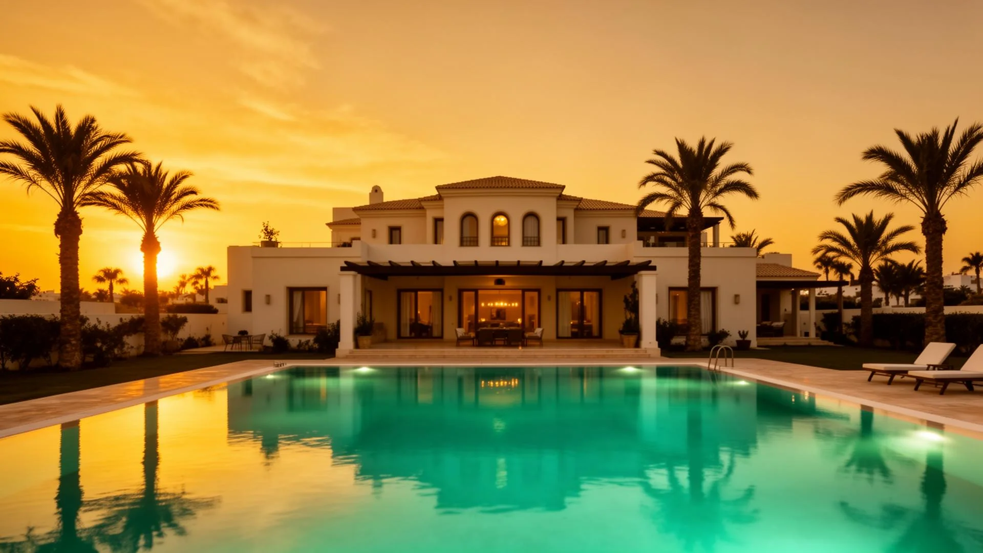 Villa de vacances en Tunisie avec piscine privée au coucher du soleil